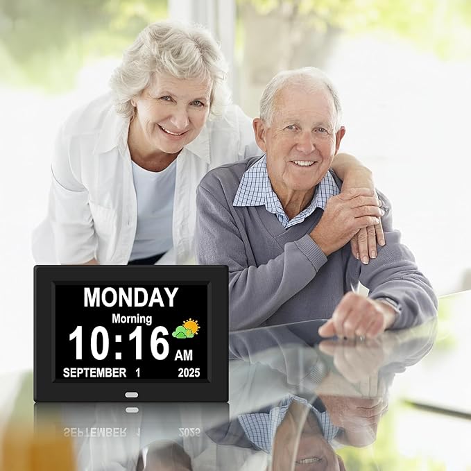 8‘’ Digital Calendar Day Clock, Gifts for People with Dementia Alzheimers, Large Display Alarms Clock for Seniors Electric Clocks with Date Day of Week 12 Alarms 4 Colors Auto DST/Dimmer