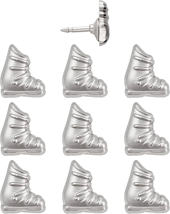 Ski Boot Push Pins - Silver Ski Boot Pins - for Cork Board, Maps, or Lapel Pin Use - Designed in USA - Set of 10