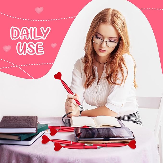 Crtiin 200 Pcs Valentine's Day Heart Shaped Pens Bulk Black Gel Ink Novelty Valentine Party Favor 1.0 mm Heart Ballpoint Pens for Men Women Office Valentine's Day Wedding Party Supply (Red)