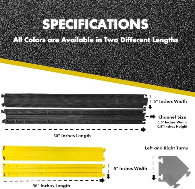 Kable Kontrol Drop Over Floor Cord Cover – 36” Inch Long 1 Channel Cable or Wire Protector – 100 Pcs Bulk Pack - Rubber Ramp for Indoor and Outdoor Use – Black