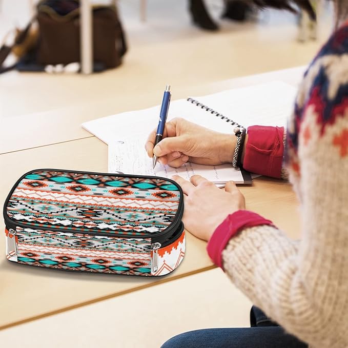 Pardick Aztec Big Capacity Pencil Pen Case Aztec Print Large Pencil Pouch with Zipper Compartments Pencil Bag for Boys Girls Adults Student Office School Supplies