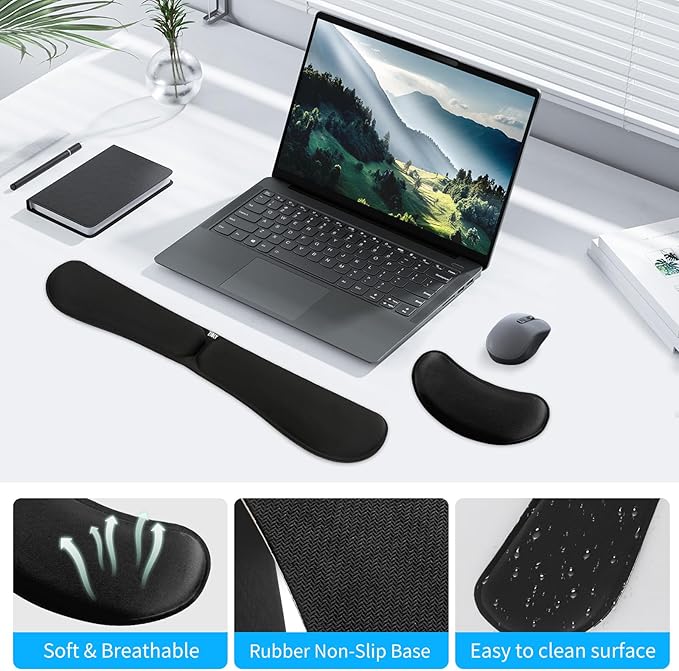 Zibly Ergonomic Gel Memory Foam Keyboard Wrist Rest & Mousepad Rests for Computer, Silky Wrist Rest for Typing, Laptop, and Mouse Desk Pads Support Hand and Arm, 2 Piece Pad for Office and Travel