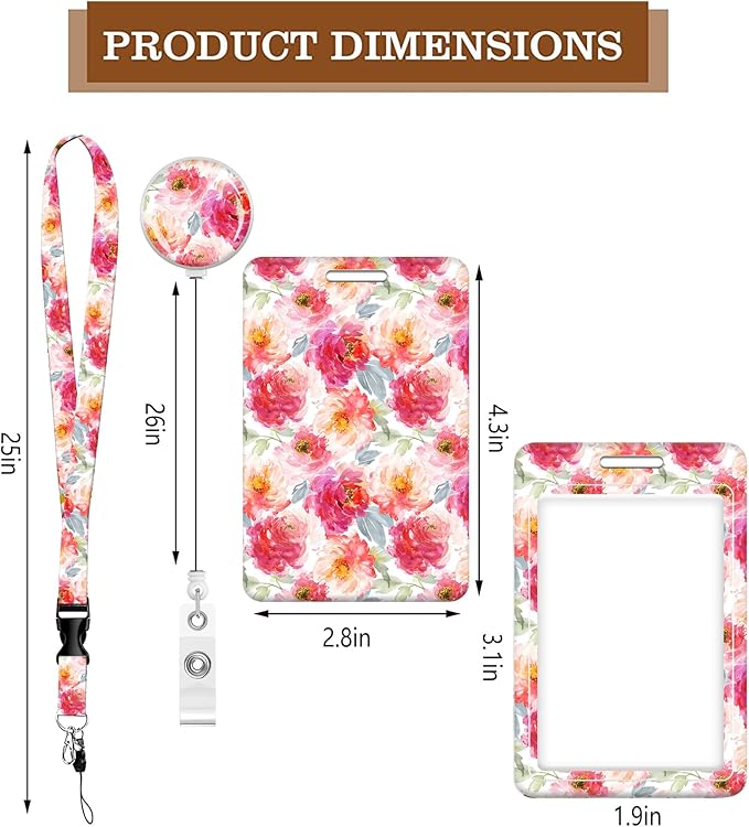 BLOCIT Lanyards for ID Badges and Keys, Funny Badge Reel Retractable with Clip,ID Badge Holder with Breakaway Lanyard, Teacher Nurse Office Gifts（Watercolor Flower）