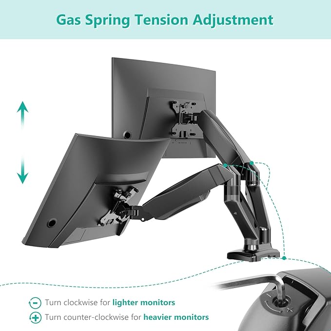 WALI Dual Monitor Stand for 17-32 inch Screens, Dual Monitor Arms for 2 Monitors Holds up to 19.8 lbs, Adjustable Gas Spring Dual Monitors Mount, VESA 75x75/100x100mm (GSMP002), Black