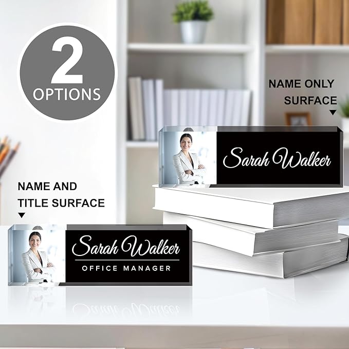 Personalized Desk Name Plate with Photo, Custom Name Plate for Desk, Office Decor for Women Men, Acrylic Desk Accessories, Office Gifts for Boss Manager Nurse Teacher, Employee Appreciation Gifts