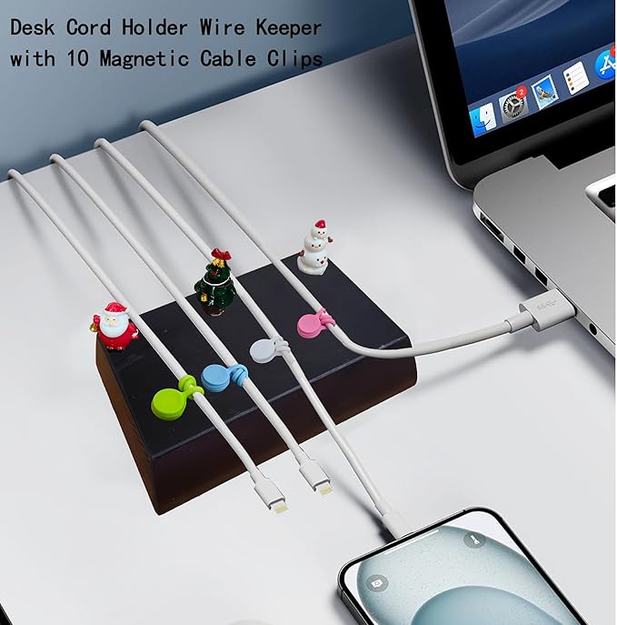 Magnetic Cord Holder Bigger Cable Wrangler Organizer with Magnet Clips for Charger Management on Desktop, Nightstand, or Side Table (Black)