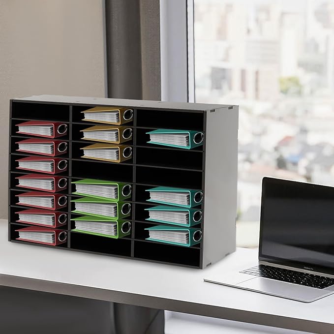 24 Slot Paper Organizer 24 Compartment Classroom Mailbox Adjustable Mail Sorter Desktop File Sorter, Paper Trays for Classroom, Office, Home (Black)