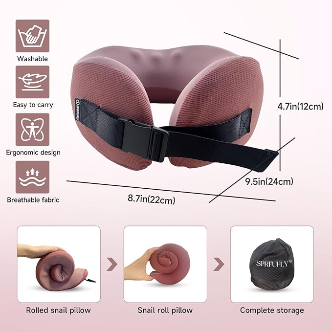 SPRFUFLY Super Comfy Travel Pillow - 100% Memory Foam Neck Pillow for Sleeping, Airplane Pillow with Sleep Mask & Earplugs, Travel Essentials Neck Pillow for Airplane, Car, Office & Home