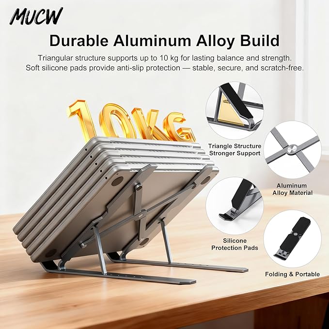 Portable Laptop Stand MXS2, 6-Level Adjustable Foldable Computer Stand for Desk, Magnetic Storage with Non-Slip Pads, Ventilated Cooling Design & Travel Carry Bag for Students and Gamers