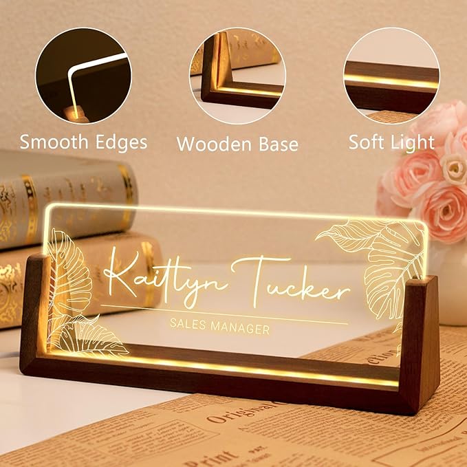 Desk Name Plate Personalized, Custom Office Light Up Name Plate for Desks, Desk Decorations for Women Men Office, Employee Appreciation Gifts for Coworkers