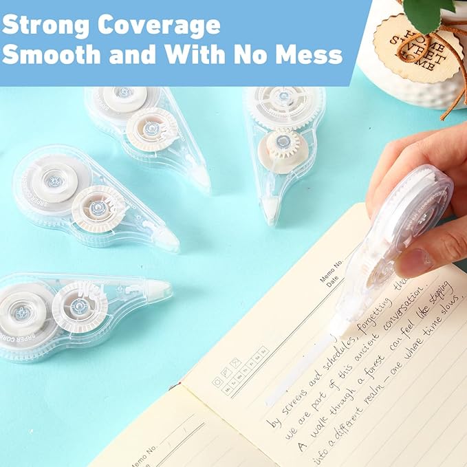 AmazingSpark 100 Pcs White Correction Tape Bulk, 39.4 Ft, Tear-resistant Easy to Use Applicator for Instant Corrections for School Office Note Taking Journal (Tape Width 0.2 in, Clear)