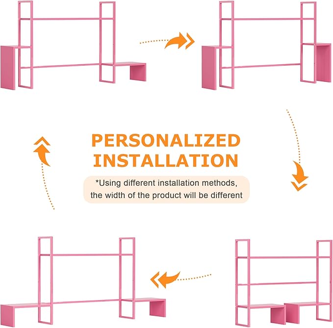 WelFurGeer LED Desk Shelf Organizer with RGB Light Strip, 2-Tier Desktop Shelf for Computer Monitor, Sturdy Metal Frame & Wood Shelves - Desk Hutch Bookshelf for Home Office, Dorm, Gaming Setup (Pink)