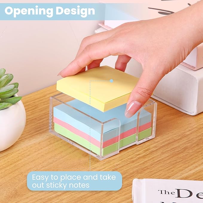 Acrylic Sticky Note Holder, 3 x 3 Inch Crystal Clear Sticky Notes Dispenser, Self Stick Note Pad Holder, Desk Organizer Accessories for School Office Dorm