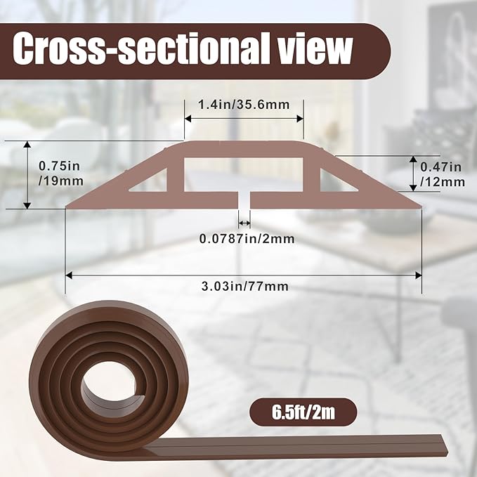 Eapele 6.5 ft Floor Cord Cover Heavy Duty Cable Protector, Cord Covers for Wires on Floor, Floor Cable Cover Easy to Unroll Prevent Trip Hazard for Home Office or Outdoor Settings (Brown)