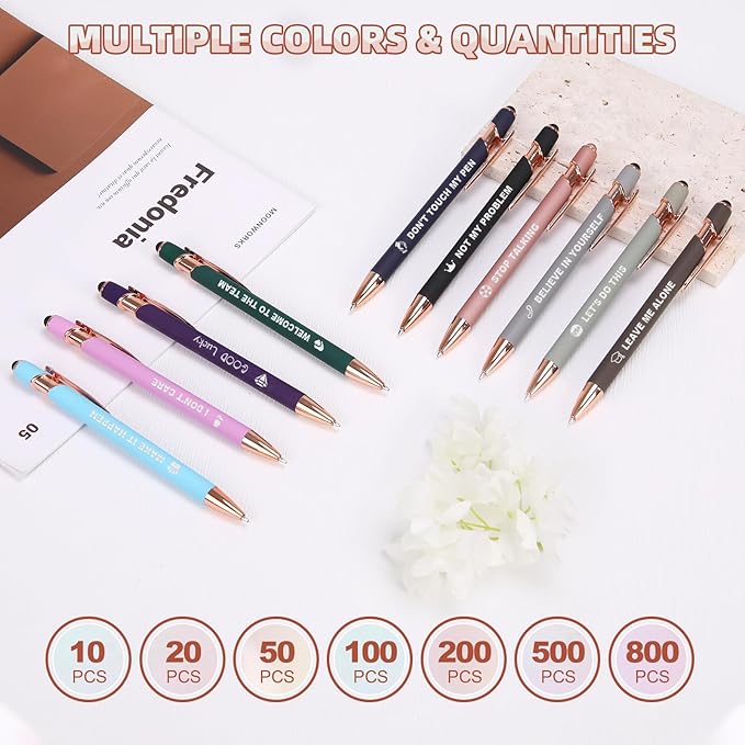 50 Pack Personalized Custom Pens with Stylus Bulk Ballpoint Pens Engraved with Logo Text Name for College Business Promotion Graduate Wedding Birthday Christmas (Blue)