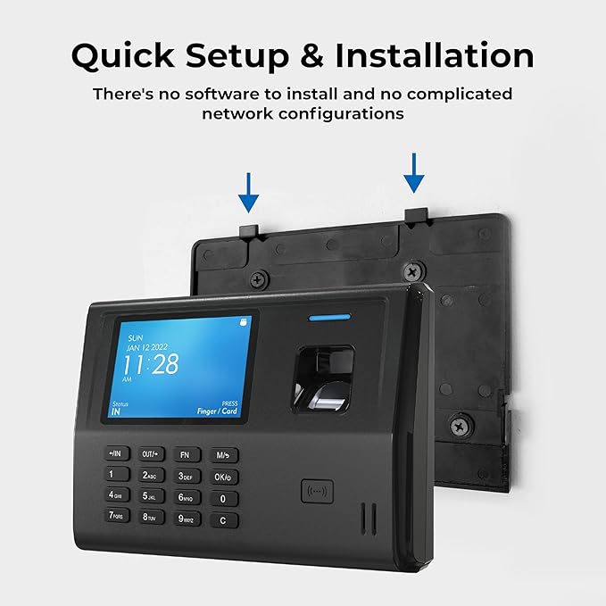 ANVIZ Time Clocks for Small Business Employees CX3 - No Monthly Fee No Software Required - Fingerprint Biometric Clock in and Out Machine - Right Out of The Box, Finger + RFID + Pin Punching
