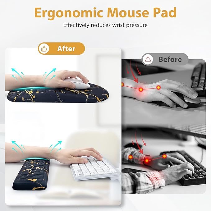 EYROZILL 3 in 1 Ergonomic Wrist Rest for Keyeboard and Mouse, Non-Slip Desk Mouse Pad with Wrist Support, Keyboard Wrist Rest and Mouse Pad Set Massage Design (Black Marble)