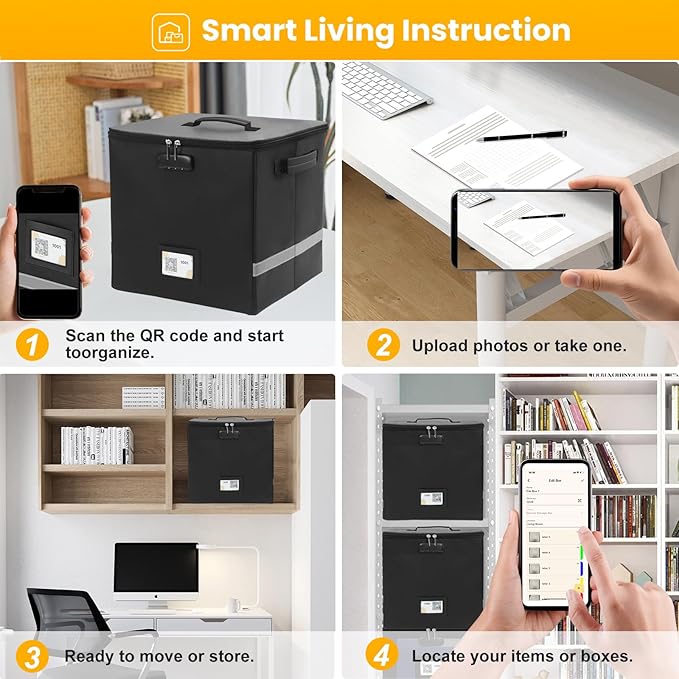 Medium Next of Kin Box Organizer with Smart Labels, Fireproof Foldable File Organizer with Combination Lock, 10 Hanging Files and 20 Category Labels for Label Documents,(M:13 * 13 * 13in)