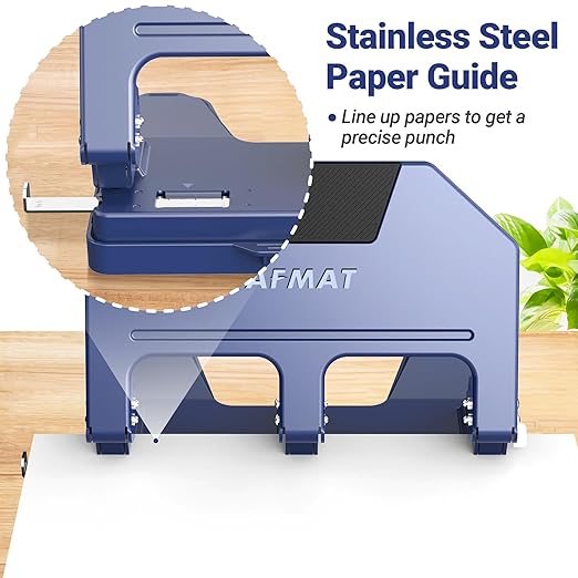 AFMAT 3 Hole Punch, 9/32" Holes, 40-Sheet 3 Hole Puncher for Binder, 50% Reduced Effort, Metal Heavy Duty Three Hole Punch w/ 10,000+ Uses, Bulit-in S.S. Paper Guide, Large Chip Tray, Blue, HPX3