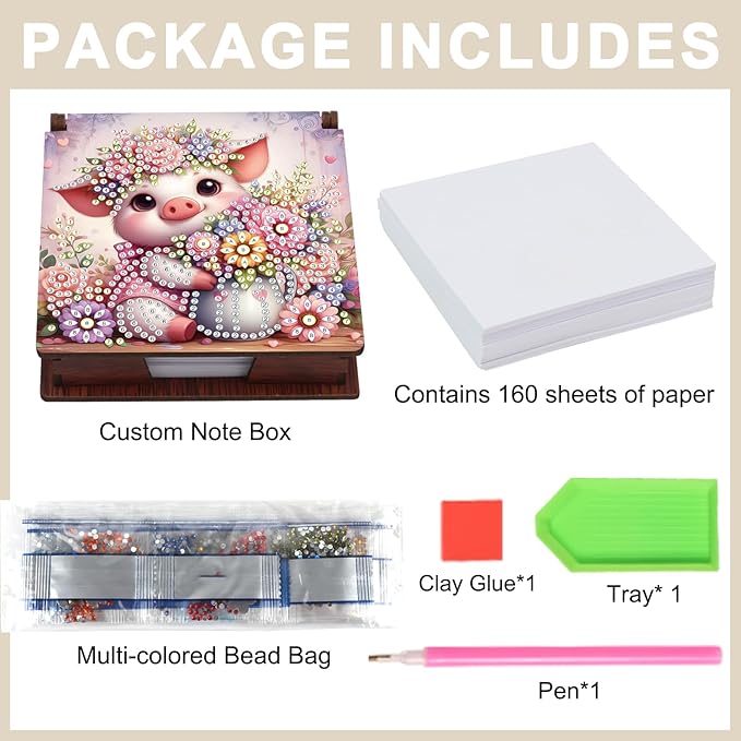 Pig Diamond Painting Kit Note Box,Memo Paper Storage Box Diamond Art,Sticky Note Holder Diamond Art,Diamond Painting Memo Pad For Office Desk. (Pig)