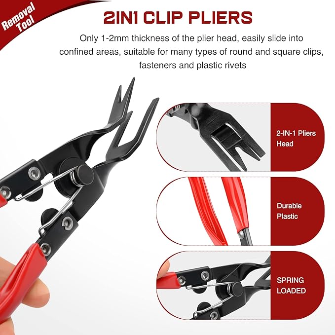 Nilight 3PCS Clip Pliers Set & Fastener Remover Auto Trim Removal Tool Kit Auto Upholstery Combo Repair Kit with Storage Bag for Car Panel Dashboard