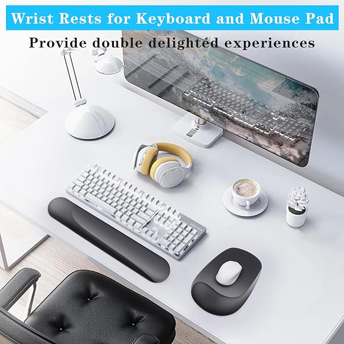 Wrist Rest for Keyboard and Mouse, Ergonomic Gel Computer Keyboard Wrist Rest with Memory Foam, Keyboard Wrist Support Pad for Long Hours of Work, Gaming, Studying-Relieve Wrist Pain (Black Suit)
