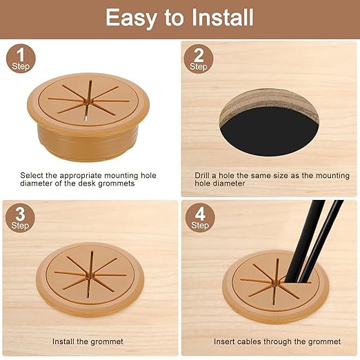 uxcell 2 Pcs Desk Grommet, 3.15 inch 80mm Desk Cable Hole Cover Wire Hole Insert for Home Office Table Cabinet Cord Organizer, Brown