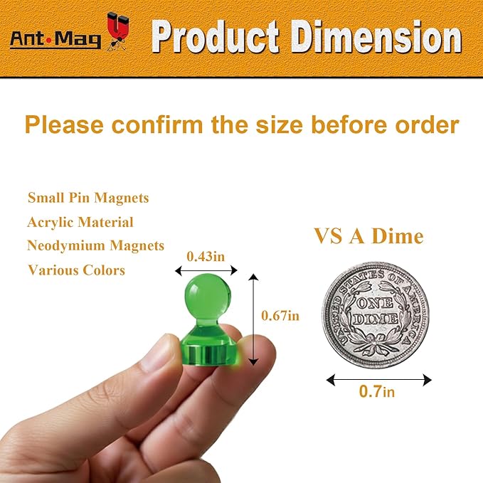 Ant Mag Magnetic Push Pins, 72 Pack Strong Whiteboard Magnets for Fridge, Maps, Office, Kitchen & Classroom Green