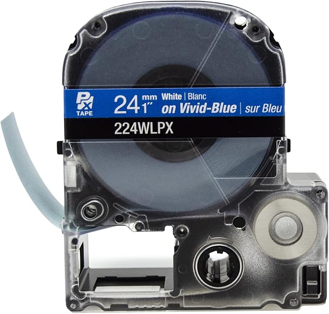 Epson LABELWORKS 224WLPX Genuine PET (Polyester) Tape Cartridge - White on Blue Label Maker Tape - 1" (24MM) Wide, 30'