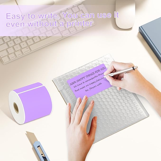 YOULAISHI 3 X 5 Inch Printable Waterproof Rectangle Color Coding Labels, 300 Per Roll Adhesive Color Coding Stickers for Bar-Codes, Address, Small Business Labeling, Inventory (Light Purple)