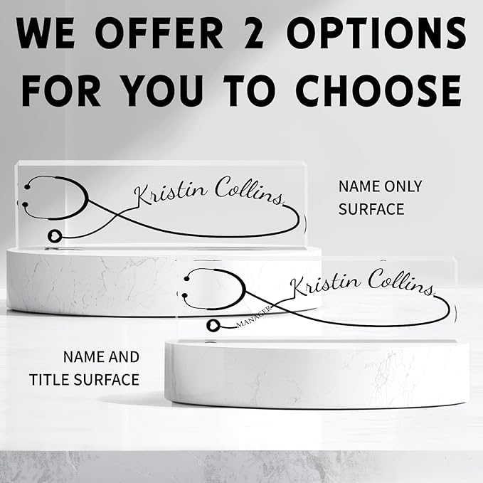 Custom Name Plate for Desk, Personalized Desk Name Plate on Clear Acrylic Glass, Appreciation Gifts for Teacher Employee Boss Coworkers Nurse, Office Desk Accessories for Women Men (Onyx)