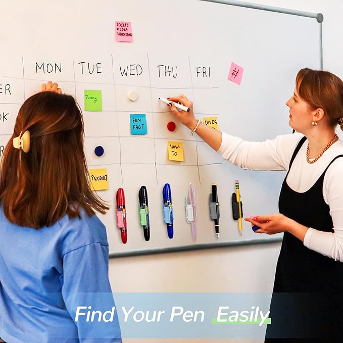 40 Pack Adhesive Pen Holder Clips, Silicone Pencil Holders for Desk, Wall, Whiteboard & Office Organization, Fits Markers, Pens, Pencils (40 Count, Black)
