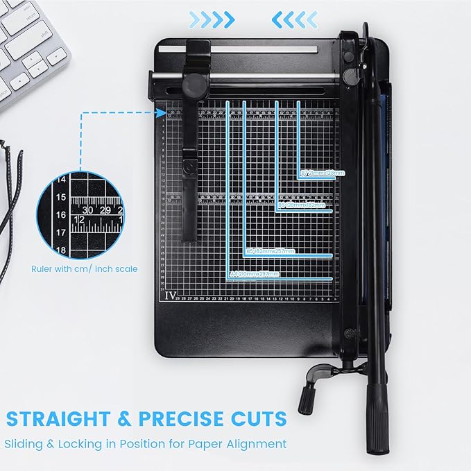 Heavy Duty Paper Cutter for A4 Paper, Guillotine Paper Cutter 12 Inch, 400 Sheet Capacity, Solid Steel Construction, Black