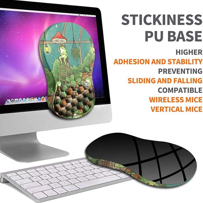 Ergonomic Joint Wrist Support Mouse Pad with Memory Foam Cushion Massage Bump, Carpal Tunnel Pain Relief Mousepad Slope Design for Wrist Rest, 11.8x7.9 in, Cute Frog