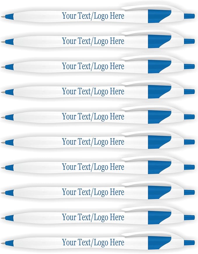 SyPen Personalized Pens With your Custom Logo or Text-1000 Pack Bulk-for Businesses, Parties, and Events, Custom Printed Slim Ballpoint Click Pens, Light Blue Trim Color, Black Ink