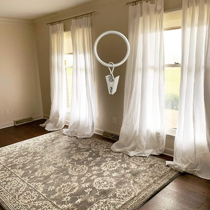 LLPJS 40 Pack Curtain Rings with Clips, Curtain Clip Rings Hooks, Bow Hanger Clips for Hanging Drapery Drapes Bows, Ring 1.26 inch Interior Diameter, Fits up to 1" Rod, Matte Silver