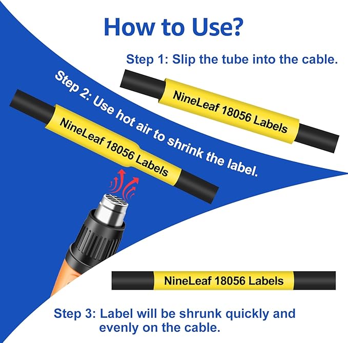 NineLeaf 10 Pack Compatible for Dymo 18056 Black on Yellow Heat Shrink Tube Labels 1/2 inch 12mm Industrial Label Tapes for Wires and Cables for Rhino 4200 5200 5000 6000 3M Label Maker