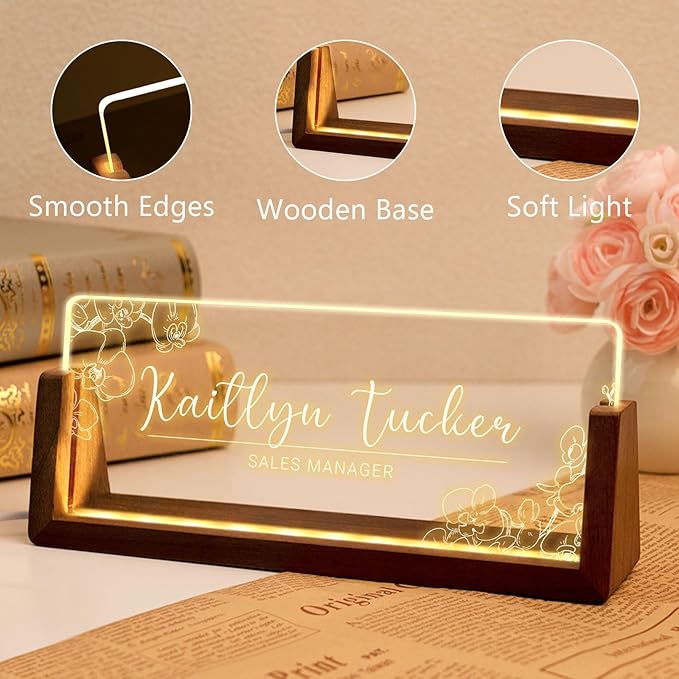 Desk Name Plate Personalized, Custom Office Light Up Name Plate for Desks, Desk Decorations for Women Men Office, Employee Appreciation Gifts for Coworkers