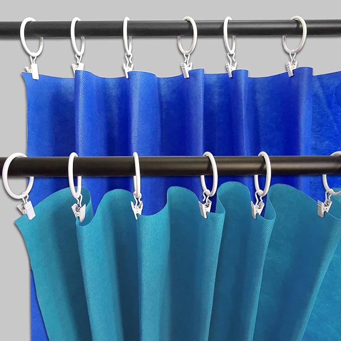 LLPJS 40 Pack Metal Curtain Rings with Clips, Curtain Clip Rings Hooks for Hanging Drapery Drapes Bows, Curtain Rod Rings 1.5 inch Interior Diameter, White