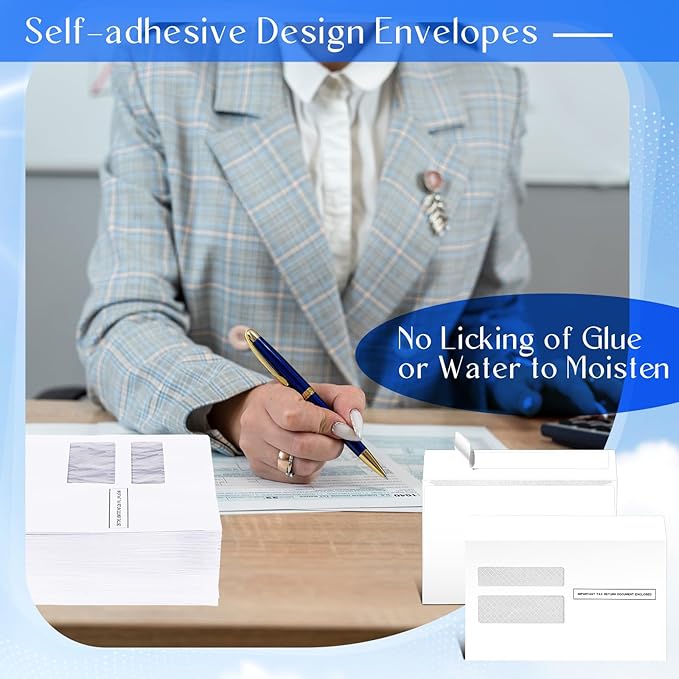 Sayglossy 500 Pcs W2 Envelopes 2025 Double Window Self Sealed Tax Security Envelopes, 9-1/4" X 5-5/8"