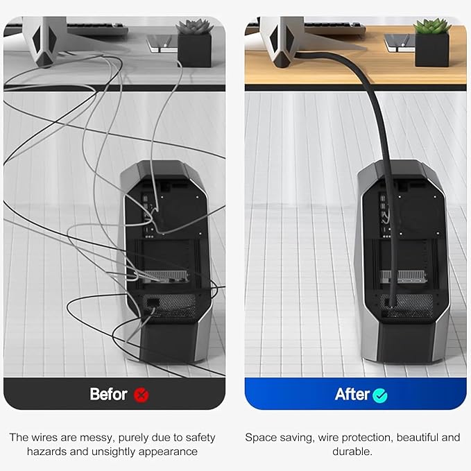 10ft 1/2 inch Cord Protector Wire Loom Tubing Cable Sleeve Split Sleeving for USB Cable, Cable Management for Computer Electrical Wire Power Cord Audio Video Cable, Black