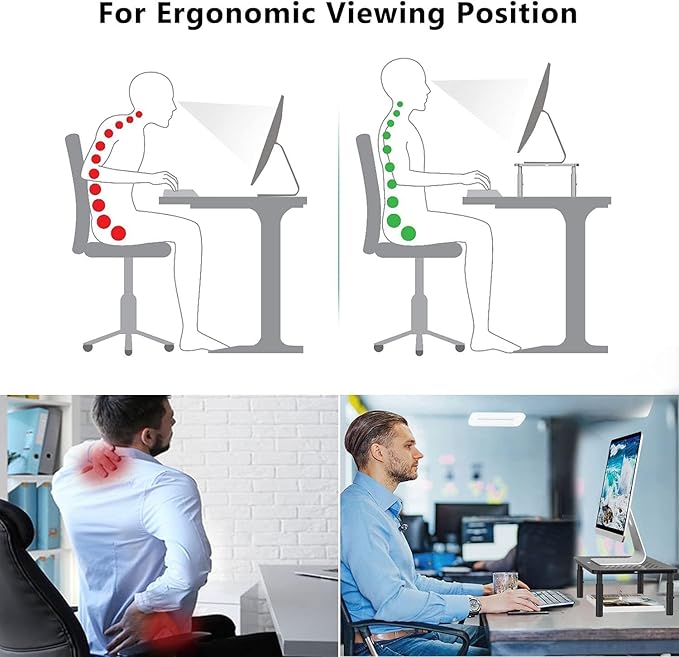 WALI Dual Monitor Stand for Desk, Desk Monitor Riser 3 Height Adjustable, Laptop Riser with Airflow Vents, Desk Organizer for Computer, Laptop, Printer, Notebook (STT003-2), 2 Pack, Black