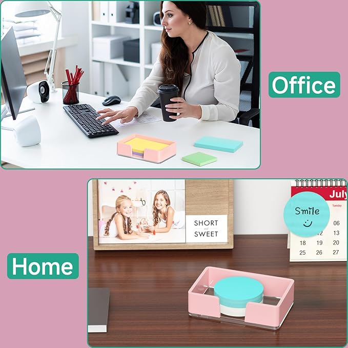 Sticky Note Holder, Pink Acrylic Notepad Holder 4x6 in Self-Stick Note Dispenser Office Desk Accessories, Memo Pad Holder Organizer for Classroom School Supplies