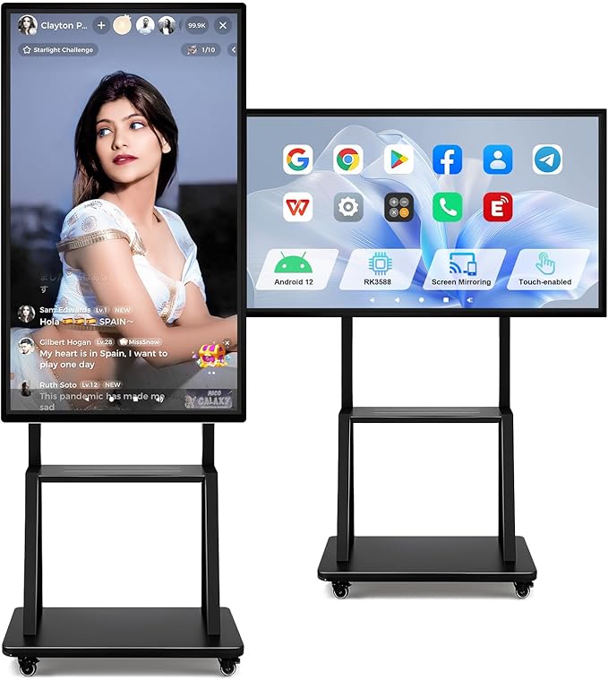 49" Interactive Smart Board for Classrooms, Labs & Churches - Office-Ready 1080P Touchscreen Whiteboard with Wireless Screen Mirroring, Multi-Device Sharing, Robust Android 12 OS (Board Only)