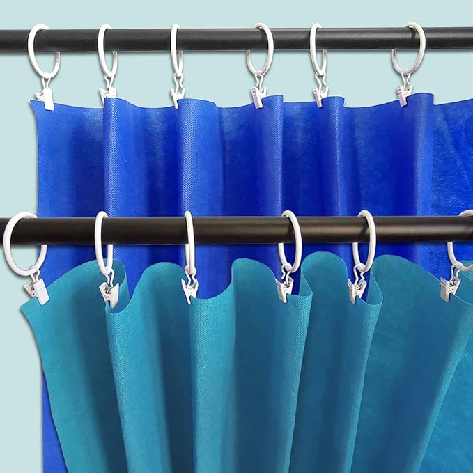 AMZSEVEN 100 Pack Metal Curtain Rings with Clips, Drapery Clips Hooks, Decorative Curtain Rod Clips 1.5 in Interior Diameter, Rustproof White