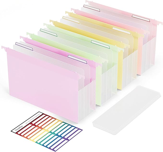 ThinkTex Plastic Expanding Hanging File Folders,Reinforced 4.72" Hanging Accordian Folder，Large Capacity one Pocket, Removable Labels,Insertable Tabs, Legal Size for Filing Cabinet -4 Pack