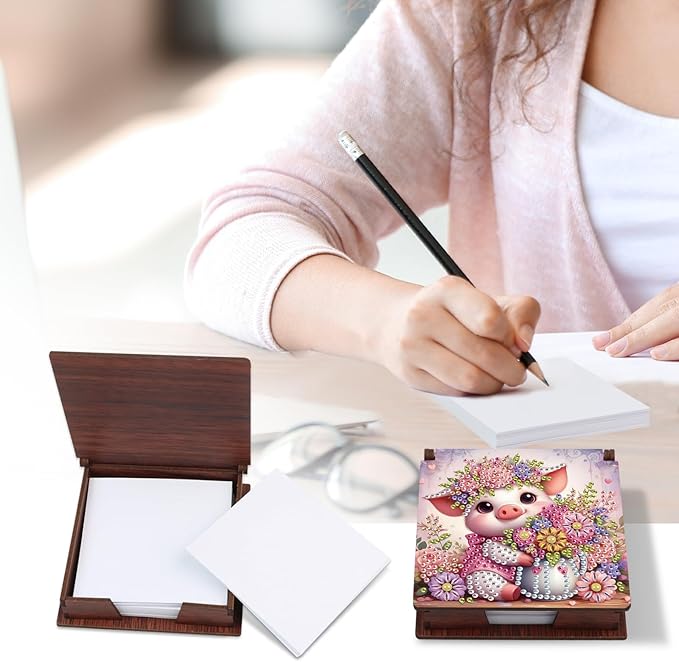 Pig Diamond Painting Kit Note Box,Memo Paper Storage Box Diamond Art,Sticky Note Holder Diamond Art,Diamond Painting Memo Pad For Office Desk. (Pig)