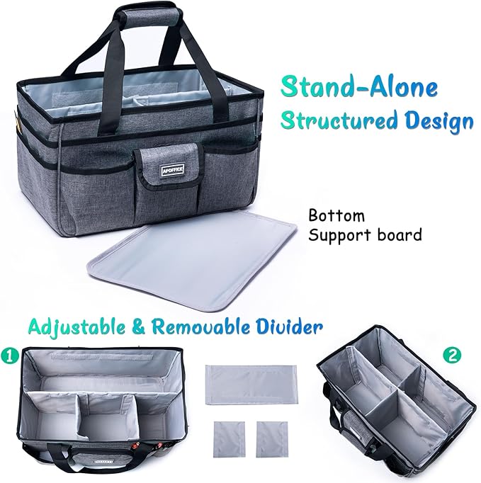 APOFFICE Art Supply Organizer Tote Bag – Craft Caddy with Handle, Utility Storage Tote with Multiple Pockets & Adjustable Divider for Stationary, Sewing, Scrapbooking, School, Office, Medical Supplies