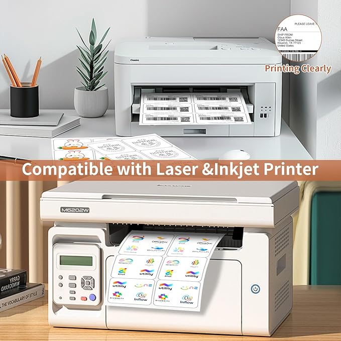 3 1/3" x 4" (200 Sheets) Address Labels Sticker Paper for Laser/Ink Jet Printer, Printable and Writable White Sticker Label- Matte, 6 per Page Label (Total 1200 Labels)