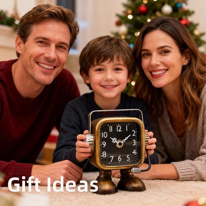 YOUKI Retro Steampunk Style Robot Table Clock,Industrial Style Desk and Shelf Clocks,Decorative Battery Operated,Silent Non-Ticking Clock for Office, Living Room or Bedroom